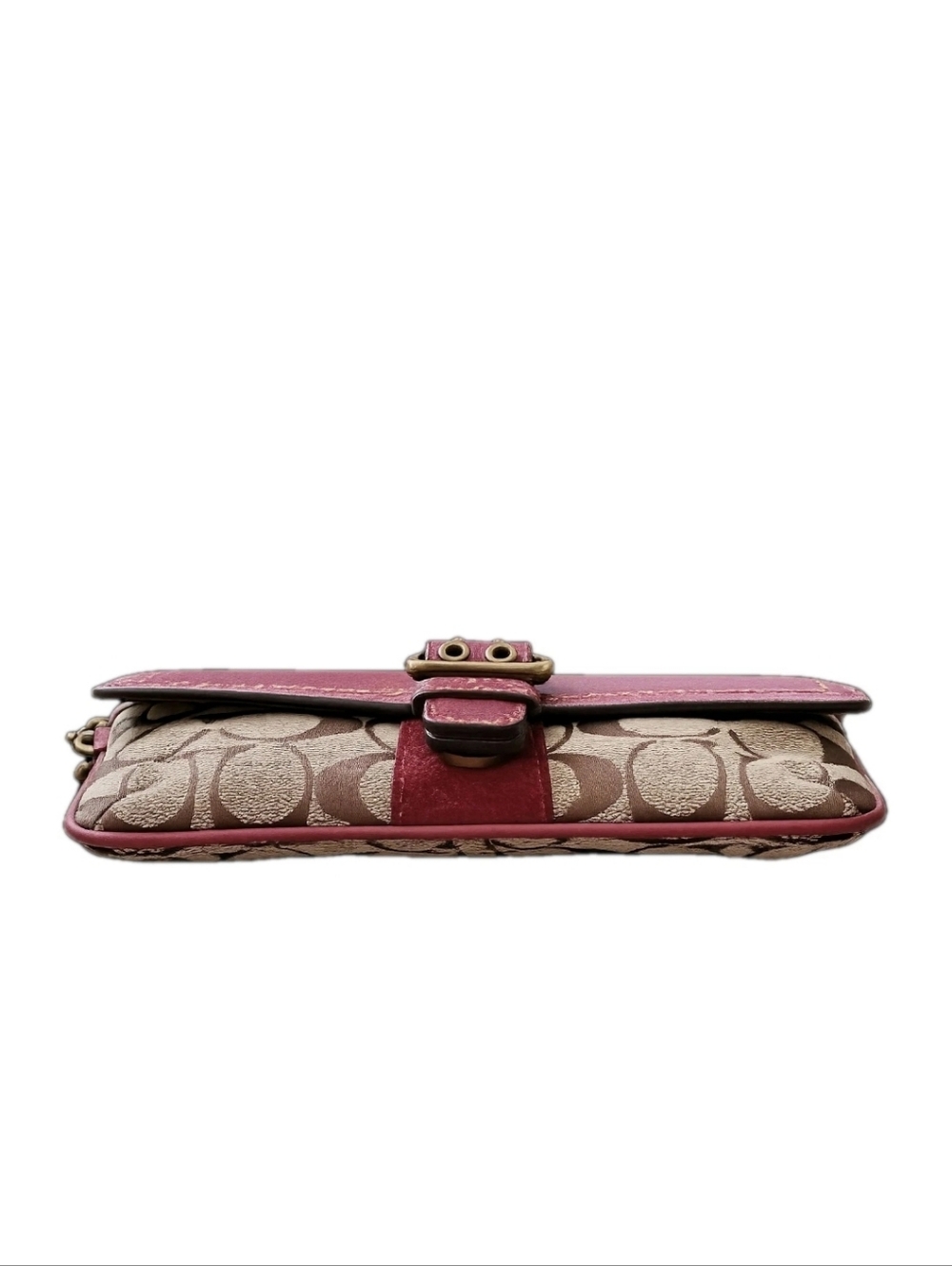 Coach Burgundy/Red Leather & Signature Canvas Buckle Special Edition Wristlet - Picture 2 of 10
